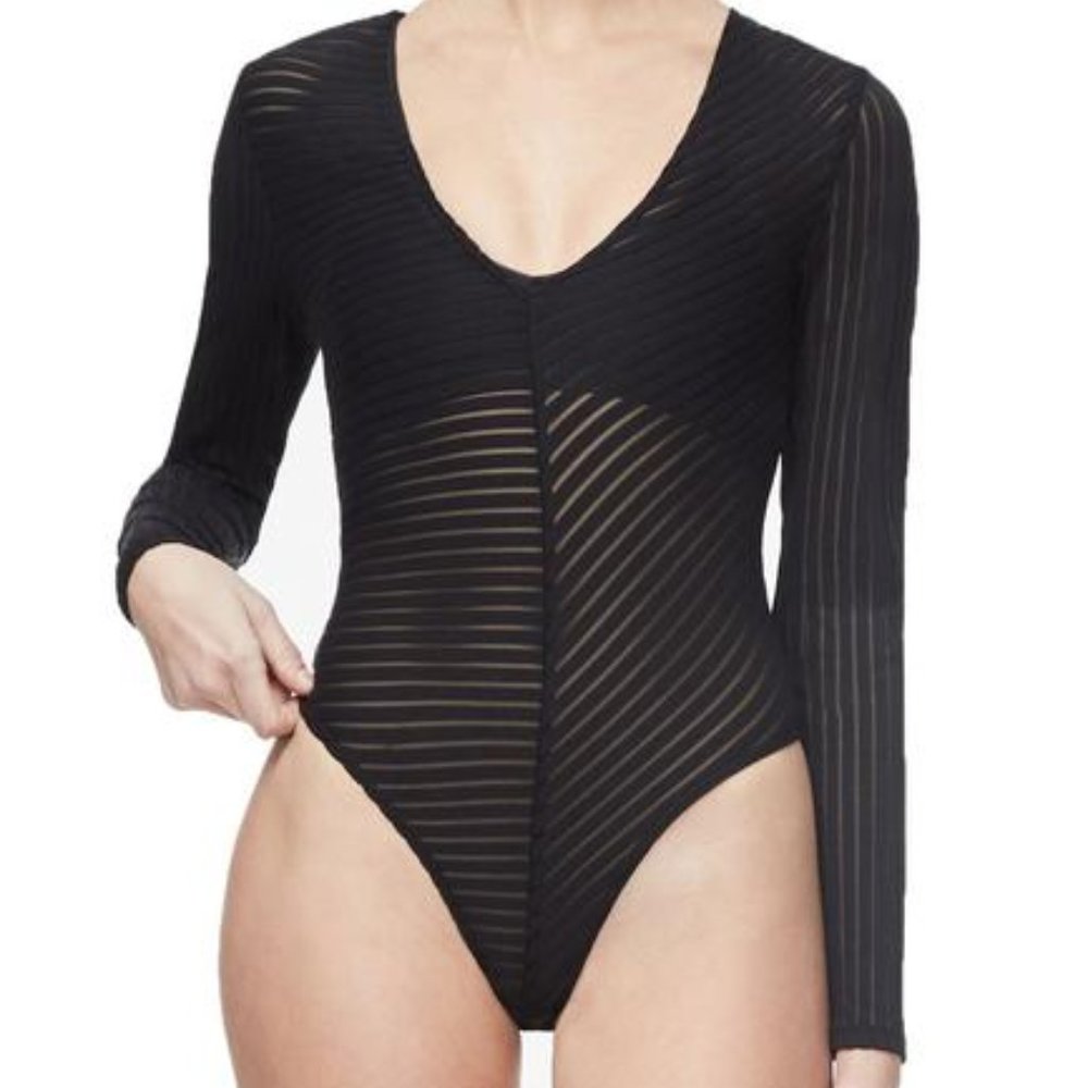Good American Sheer Black Bodysuit - Sz 0, RRP $95